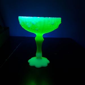 Vintage Fenton Uranium Glass Custard Rose Footed Comport #9222.